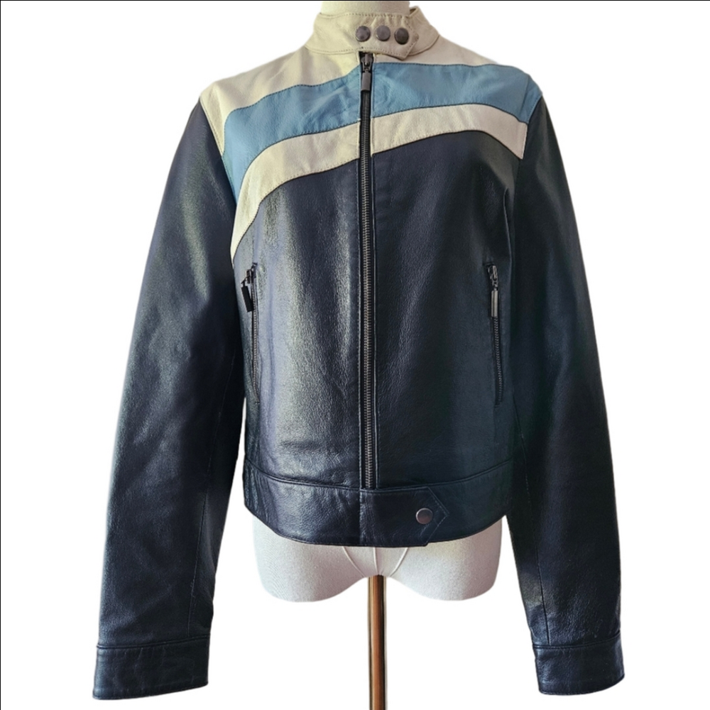 Retro Forever21 Y2K Genuine Leather Moto Jacket-Size Large - Picture 3 of 11
